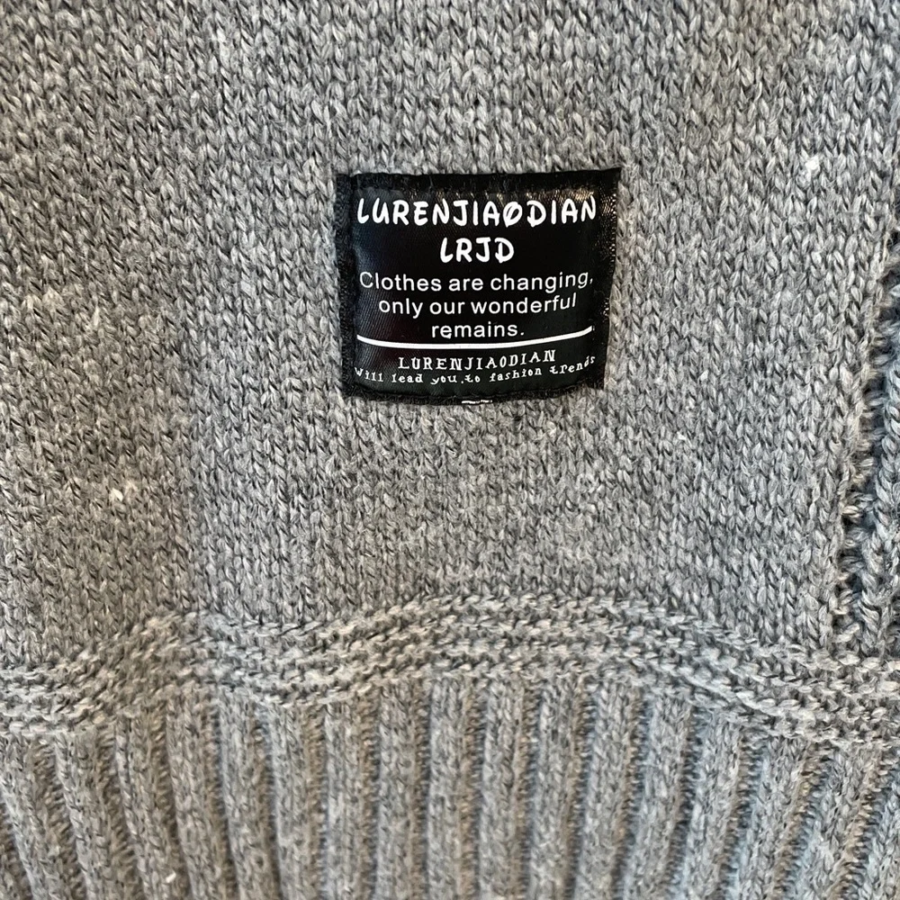 Winter Men's Chunky Vintage Grandpa Sweater Crew Neck with Elbow Patch